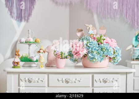 Easter decor in the living room, close-up Stock Photo