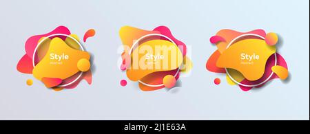 Badges set for app. Dynamical colored forms and lines. Gradient abstract banners with flowing liquid shapes. Template for logo, flyer, presentation Stock Vector