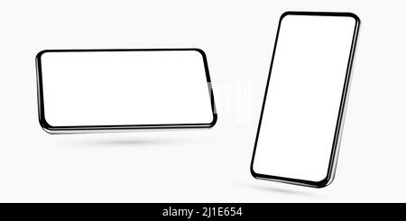 Realistic template mock up of a horizontally rotated angled smartphone for web design, webpages, banners, landings, presentations. Perspective view Stock Vector