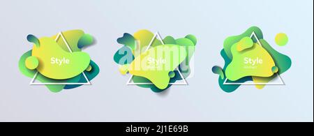 Badges set for poster. Dynamical colored forms and lines. Gradient abstract banners with flowing liquid shapes. Template for logo, flyer, presentation Stock Vector