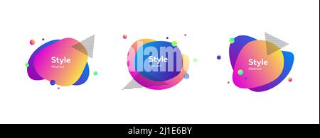 Bright multi-colored abstract forms. Dynamical colored forms and dots. Gradient banners with flowing liquid shapes. Template for design of website, le Stock Vector