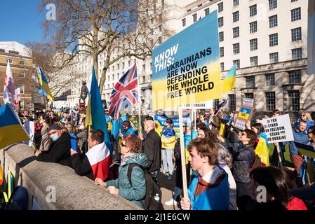 March 20th 2022. Hundreds of Ukrainians and their supporters protest at ...