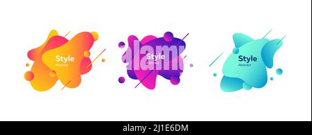 Creative badges set for app. Dynamical colored forms and lines. Gradient abstract banners with flowing liquid shapes. Template for logo, flyer, presen Stock Vector
