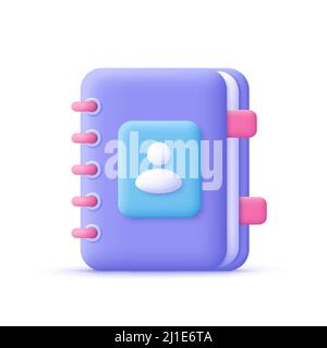Phone book, contacts book or notebook. Contact information, business partners, digital communication concept. 3d vector icon. Cartoon minimal style. Stock Vector