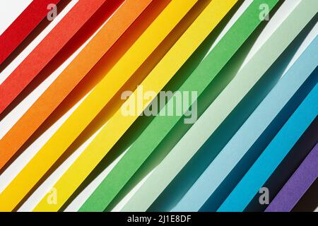 Rainbow colored paper stripes for quilling diagonal. Minimalistic pride flag of freedom and tolerance Stock Photo