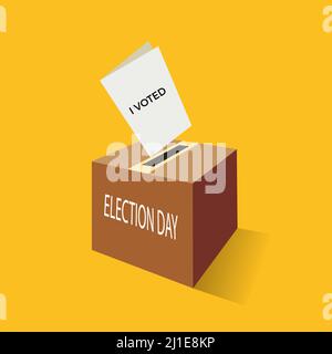 Election day. I voted.  Ballot paper flying and entering the box. Vector illustration Stock Vector