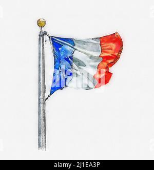 Watercolor painting illustration of Flag of France isolated over white background Stock Photo