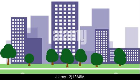 2d cartoon cityscape background with buildings. City illustration wallpaper Stock Photo