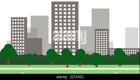 2d cartoon cityscape background with buildings. City illustration wallpaper Stock Photo