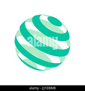 Green layered sphere. Environmental protection concept. Global communication idea. Brand identity logo template. Ball askew divided into six slices. Stock Vector