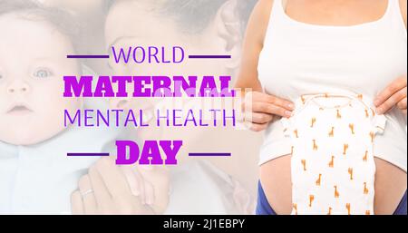 Double exposure of world maternal mental health day text over mother and baby Stock Photo