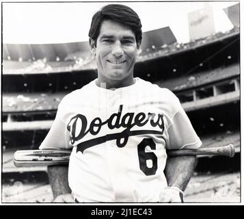 Posed portrait of Dodgers star first baseman Steve Garvey prior to a Dodgers - Phillies game at Dodger Stadium in Chavez Ravine, Los Angeles, California circa 1977. Stock Photo