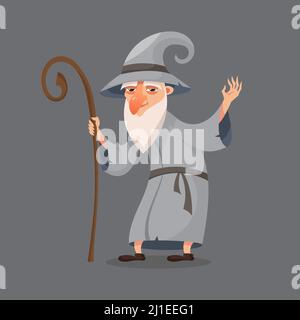 Wizard in cartoon style. Old magic character. Stock Vector