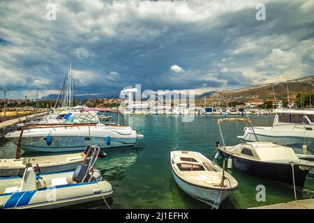 Port in the village of Podstrana on the Adriatic Sea, near of Split town, Croatia, Europe. Stock Photo