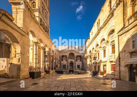 The peristyle, central square within the Diocletian's Palace in historic centre of Split, Croatia, Europe. Stock Photo