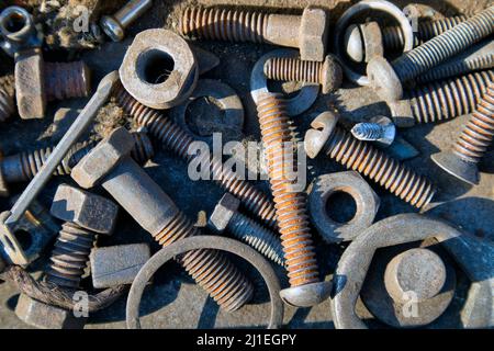 Close up of rusty nuts and bolts Stock Photo