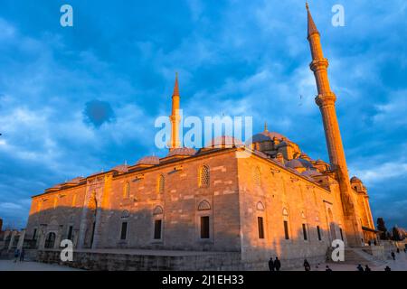 Fatih Mosque at sunset. Mosques of Istanbul background photo. Ramadan or kandil or laylat al-qadr or kadir gecesi or islamic background photo. Istanbu Stock Photo