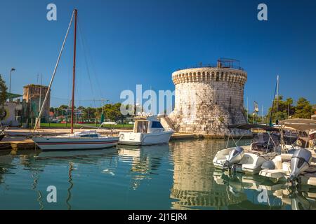 Port and fortress of St. Mark in The Trogir historic town and harbour on the Adriatic coast, Croatia, Europe. Stock Photo