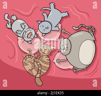 Cartoon illustration of funny sleeping cats and kittens comic animal characters group Stock Vector