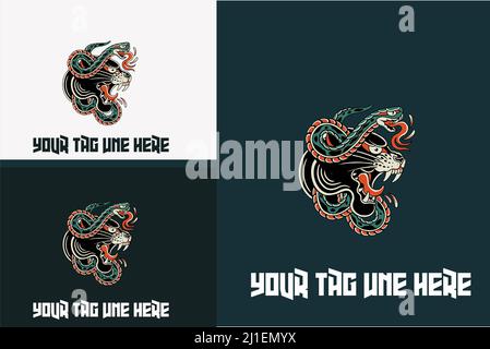 artwork design of head panther and big snake vector illustration Stock Photo