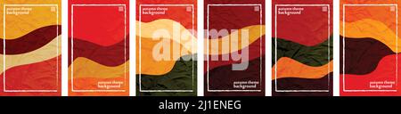 Autumn theme crushed paper vertical background template frame. Set of 6 color collections. Natural Fall Season color tones, hues. User interface app Stock Vector