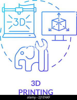 Three dimensional printing blue gradient concept icon Stock Vector