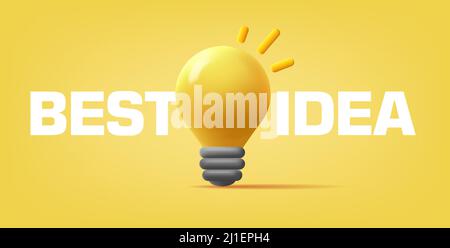 Best idea posster with 3d light bulb icon, cartoon 3d render style Stock Vector