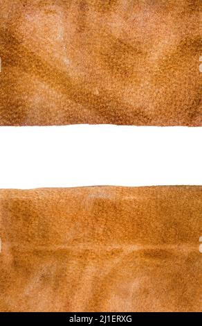 Two pieces of brown leather with a space for text isolated on white background. Stock Photo