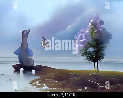 Surrealistic digital abstract art. Dreaming other worlds and other dimensions. Surreal conceptual background. Stock Photo