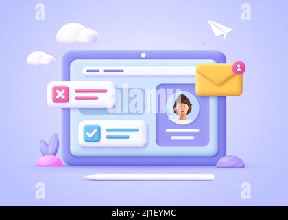 Mail service concept. E-mail message, mail notification, social network, new mail and spam concept. 3d vector illustration. Cartoon minimal style. Stock Vector