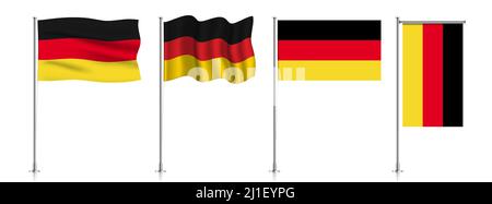 Vector set of Germany flags on a metallic pole, isolated on a white background. Stock Vector