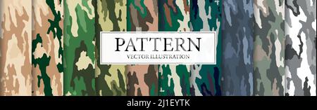 Set of 10 pcs different patterns with military camouflage texture background - Vector illustration Stock Vector