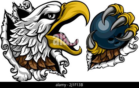 Bald Eagle Hawk Ripping Bowling Ball Mascot Stock Vector