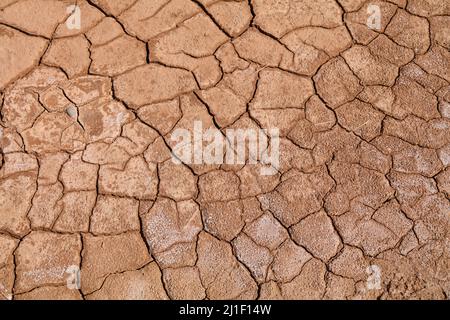 Dried mud surface - dry riverbed background. Drought in Morocco. Stock Photo