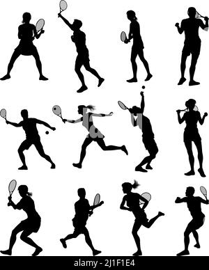 Silhouette Tennis Players Sports People Set Stock Vector