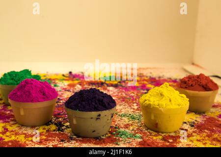 Various gulal (abir) used in holi celebration in India. Gulal or Abir