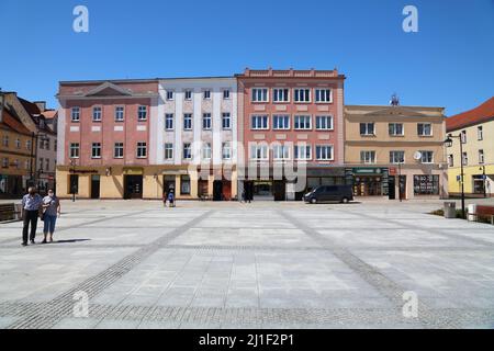 KEDZIERZYN-KOZLE, POLAND - MAY 11, 2021: People visit main town square Rynek in Kedzierzyn-Kozle, Poland. Kedzierzyn-Kozle is the 2nd biggest city of Stock Photo