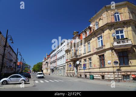 KEDZIERZYN-KOZLE, POLAND - MAY 11, 2021: Old town street view in Kedzierzyn-Kozle, Poland. Kedzierzyn-Kozle is the 2nd biggest city of Opole Province. Stock Photo
