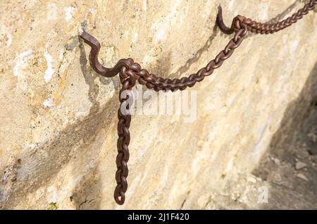 Midevil Hand Rails Heavy iron chain used as a banister or handrail on a medieval castle ...