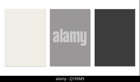 Three brochure blank template white, grey and black for presentation layouts and design. 3D rendering. Digitally Generated Image. Isolated on white ba Stock Photo