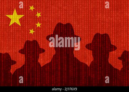 Group of Chinese spies graphic illustration Stock Photo