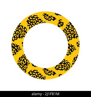 Decorative round border with animal print. Trendy leather skin. Black and orange frame with modern ornament of stylized leopard skin. Pattern in form Stock Vector