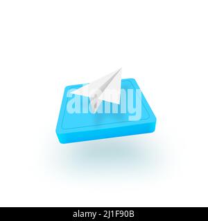 3d Paper plane icon isolated on white background. Paper airplane icon. Blue square button. Stock Vector