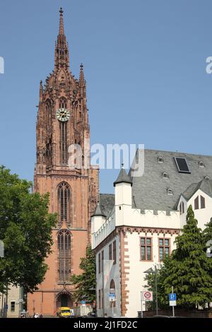 Imperial Cathedral and Caricatura in Frankfurt, Hesse, Germany Stock Photo