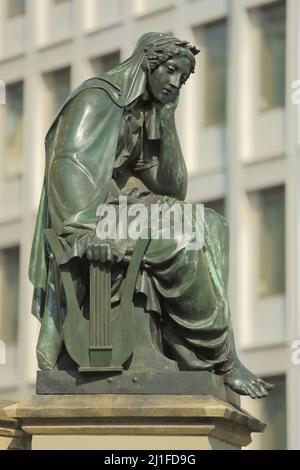 Allegory of Poetry at the Gutenberg Monument at Roßmark Frankfurt, Hesse, Germany Stock Photo