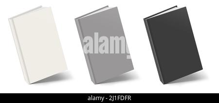 Blank book mockup white, grey, black with shadow isolated on white. Illustration 3D rendering. Stock Photo