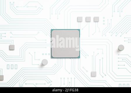 White circuit motherboard with blank CPU in the middle concept Stock Photo