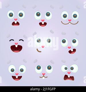 Expressions of Easter rabbit. Bunny, hare, face. Can be used for topics like cartoon, emotion, Easter Stock Vector