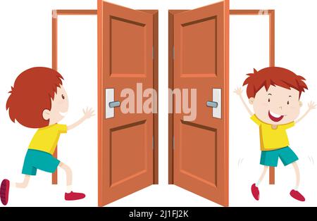 Boy Going In And Out The Door Stock Vector Image Art Alamy