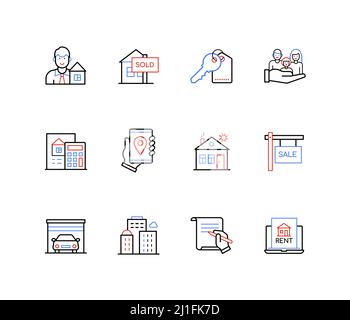 Real estate transactions - line design style icons Stock Vector